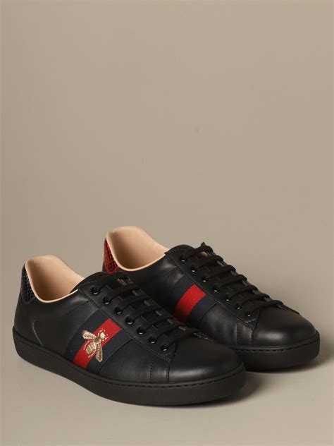 gucci leather sneakers with web|black Gucci sneakers men's.